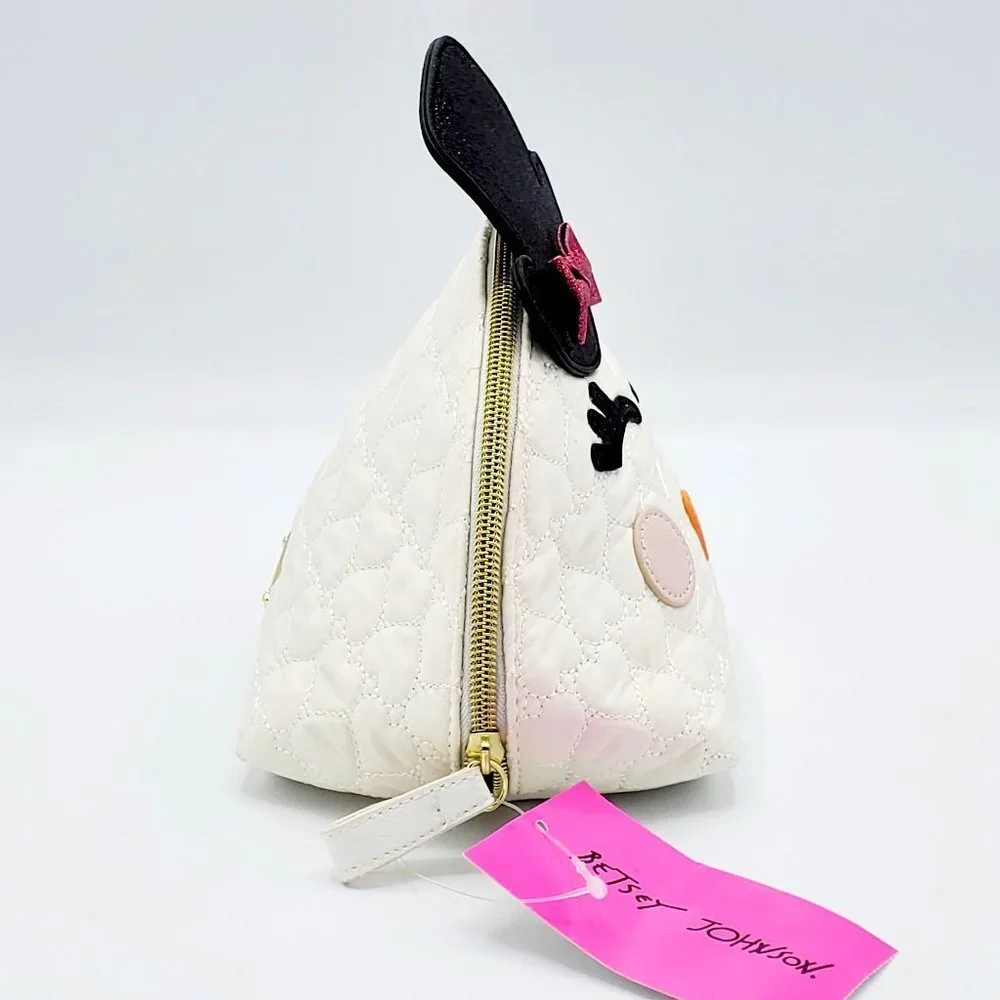 Betsey Johnson Happy Snowman‎ Kitsch Cosmetic Bag with Quilted Hearts